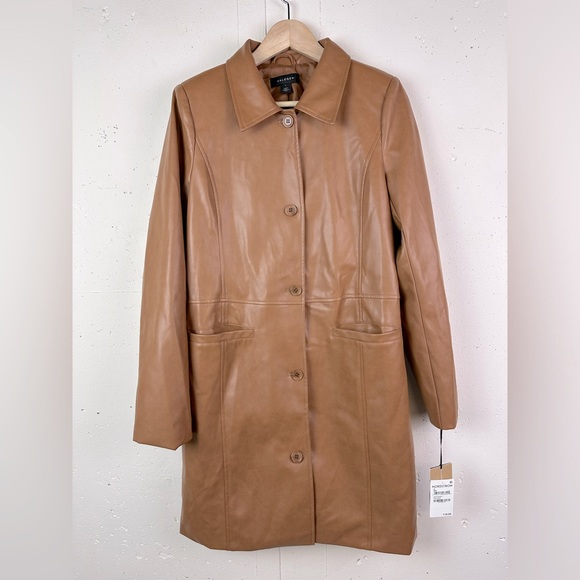 NWT Halogen Faux Leather Car Coat Cognac - Picture 2 of 9